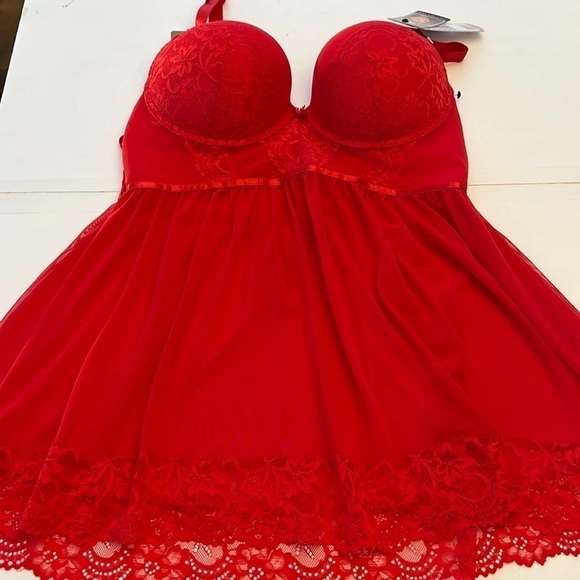 Daisy Fuentes Intimates Lace Baby Doll negligée thong Push Up Bra - Picture 1 of 11